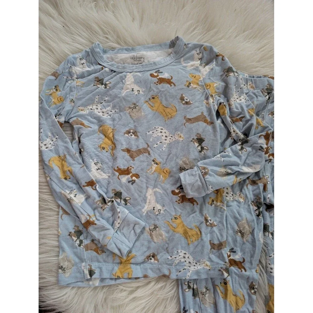 Milkberry Bamboo Doggy Light Blue Kids Pajama Set with Playful Dog Print 4T